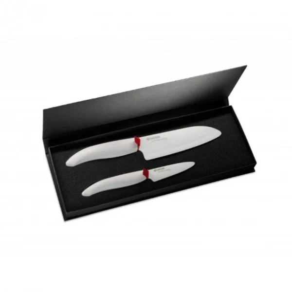 Coffret Kyocera – 1 Couteau D’Office + 1 Santoku, Manche Blanc 1