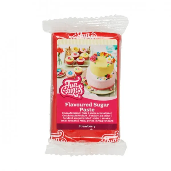 DLUO Courte Pâte à Sucre Rouge Goût Fraise 250g Funcakes 1