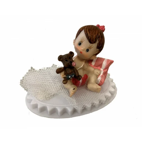 Pas Cher Magasin Soldes FIN DE SERIE Sujet baptême Fille Bébé Rose Ourson 6 cm 1